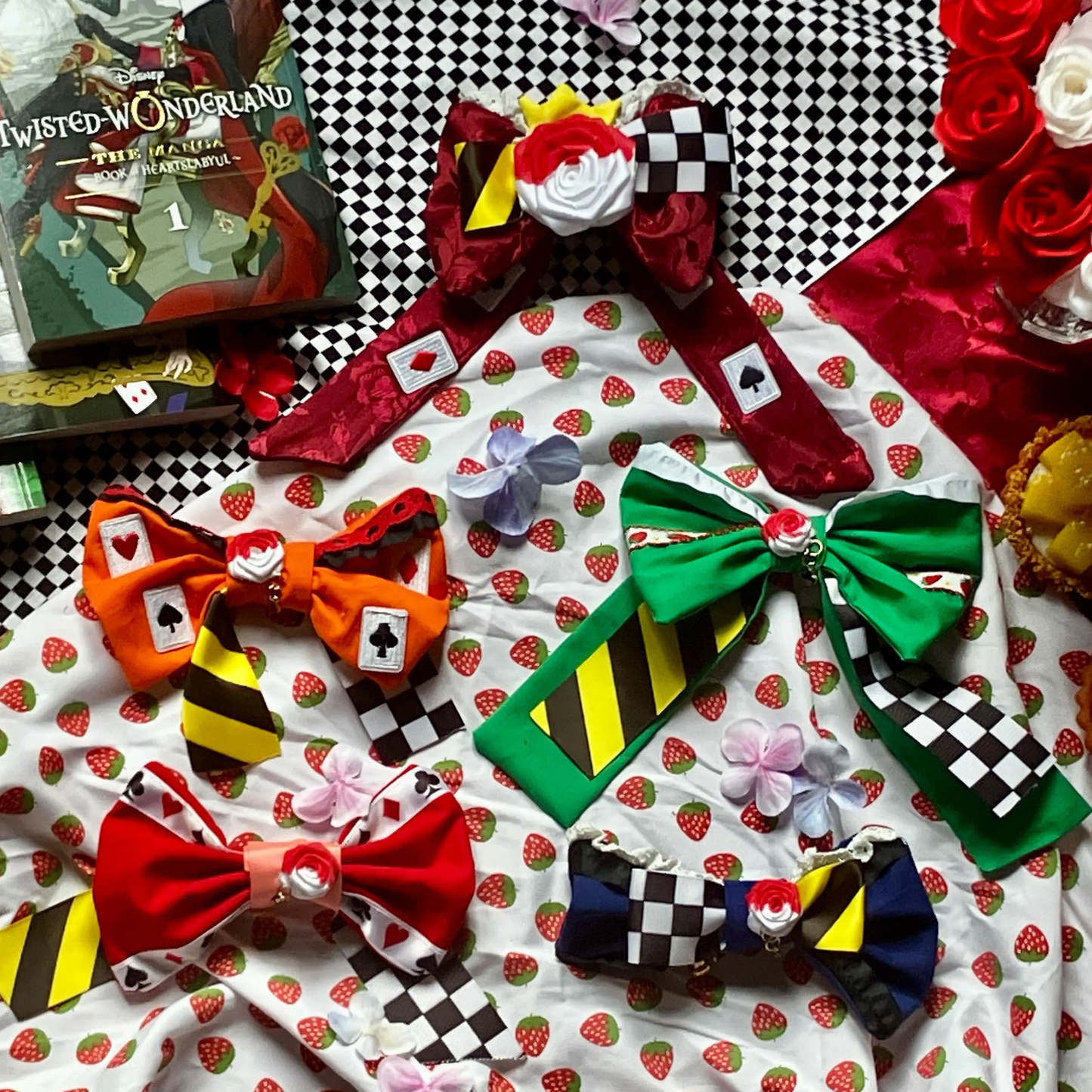 Heartslabyul themed Hairbows